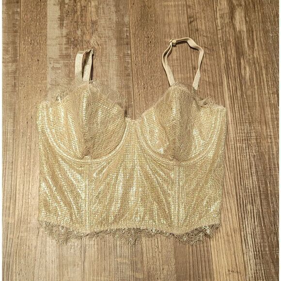 Victorias Secret 32C Dream Angels Lined Strapless Longline Bra Bustier Silver - Picture 2 of 6